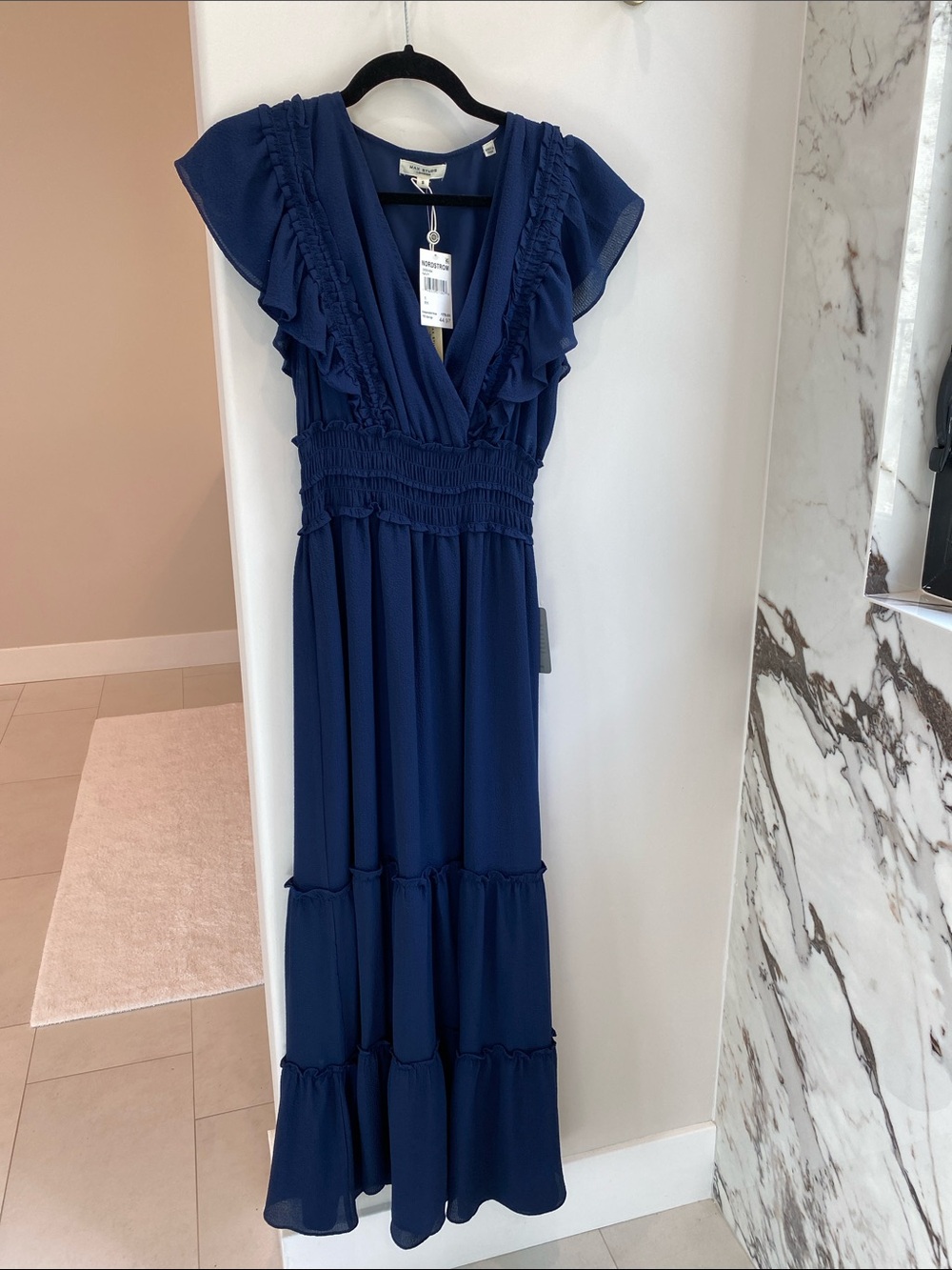 NWT NORDSTROM MAX STUDIO LONDON NAVY BLUE MAXI DRESS